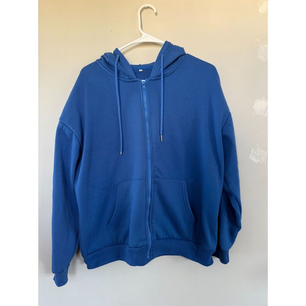 SHEIN Royal Blue Oversized Full-Zip Fleece Hoodie - Size Medium